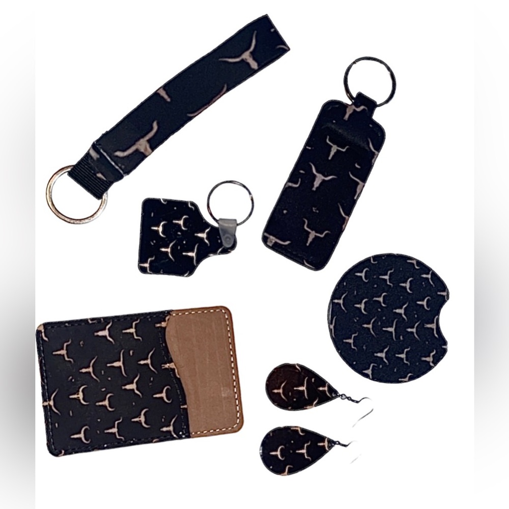 Keychain, Chapstick holder, Cardholder, coaster, earring bundle